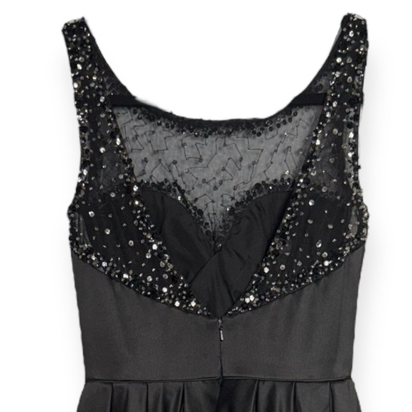 Sherri Hill Black Satin Fit and Flare Dress with bead and sequin embellishments - Picture 7 of 10